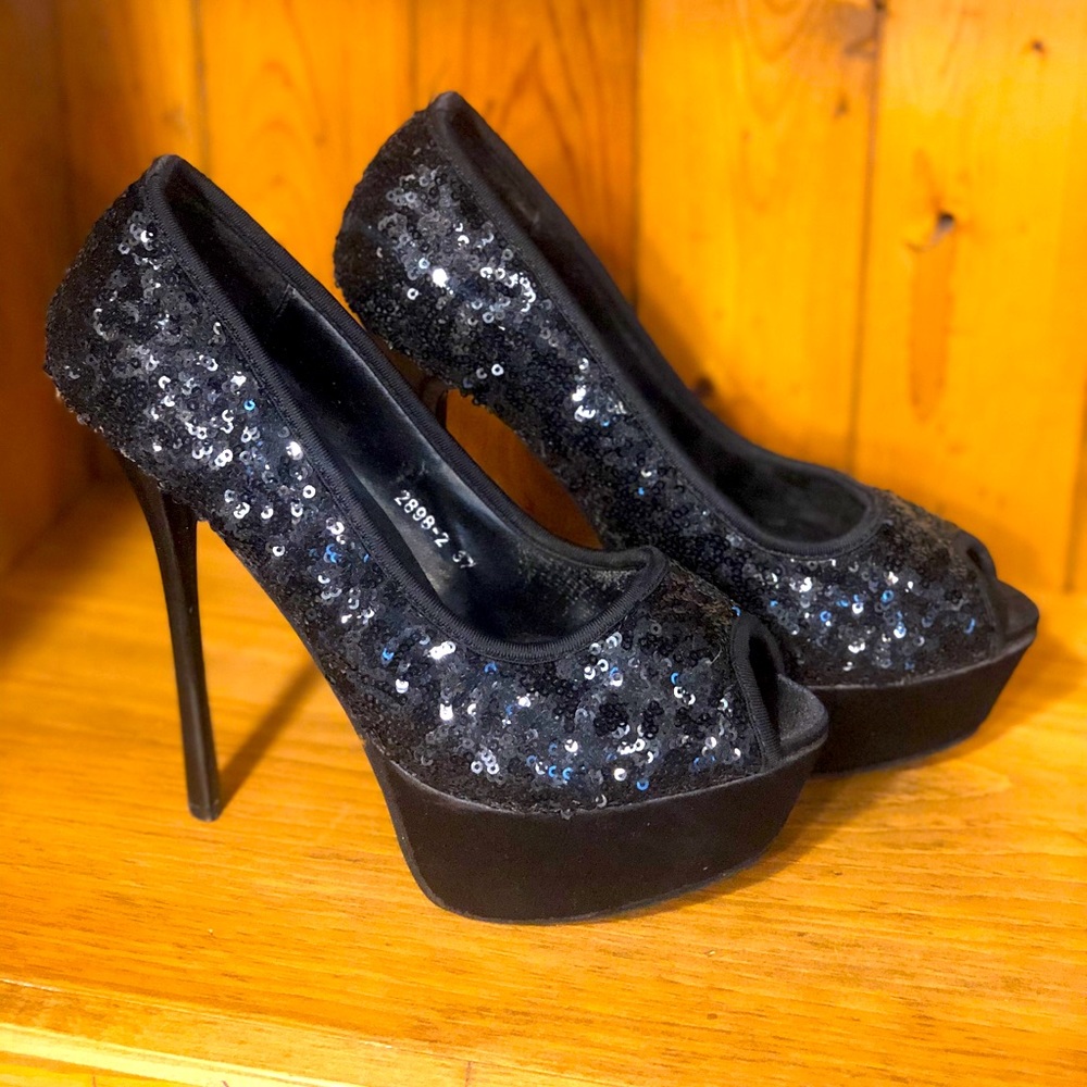 Black Sequins Platform Stiletto